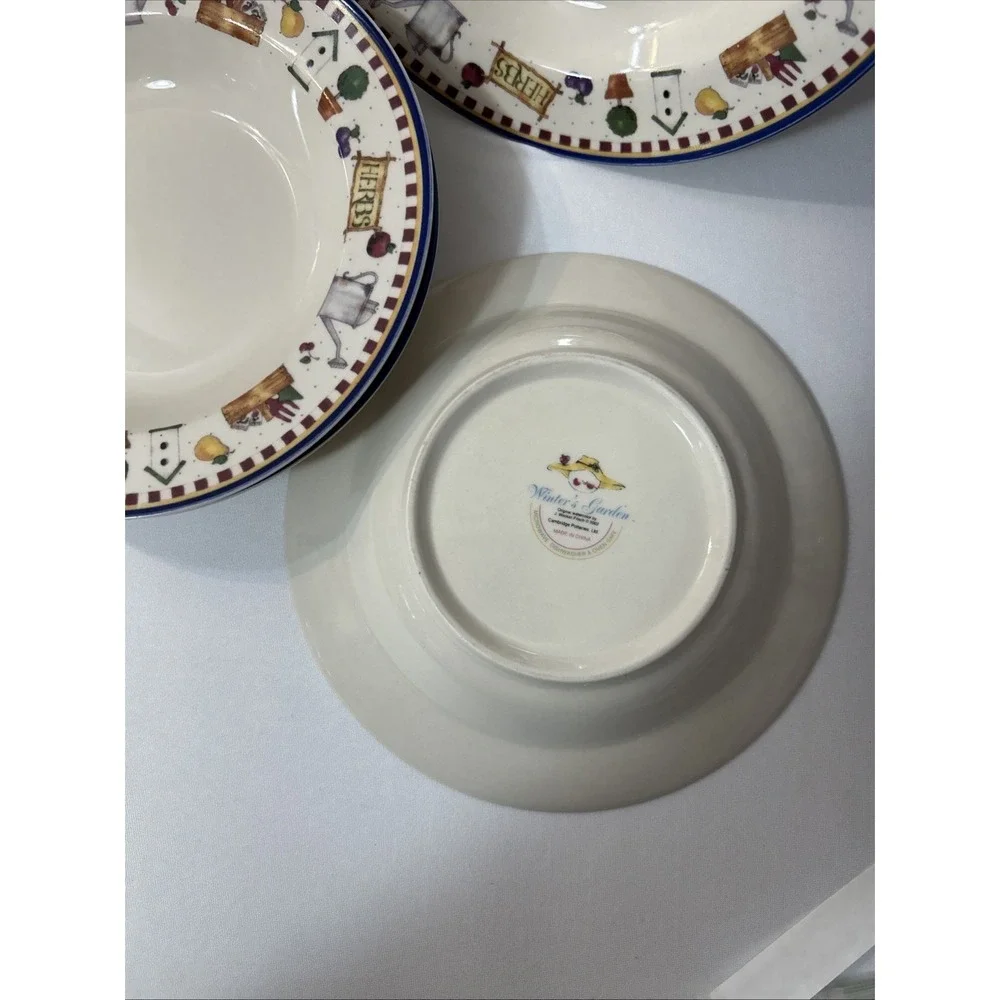 Cambridge Potteries Winters Garden Set of 4 Wide Rimmed Bowls Cottagecore Farm
